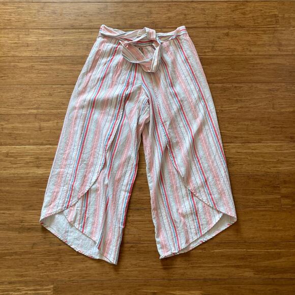 Beige Striped Pull On Beach Pants, Size M - Picture 1 of 6